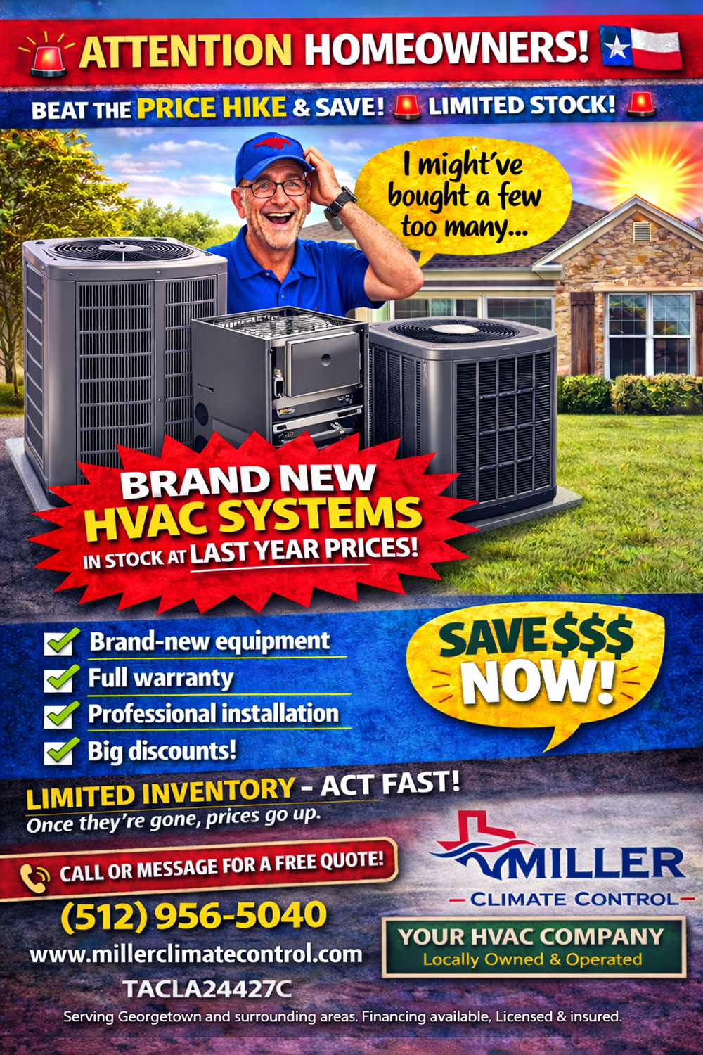 Brand new HVAC Systems in stock at last year prices - save now! Limited Inventory
